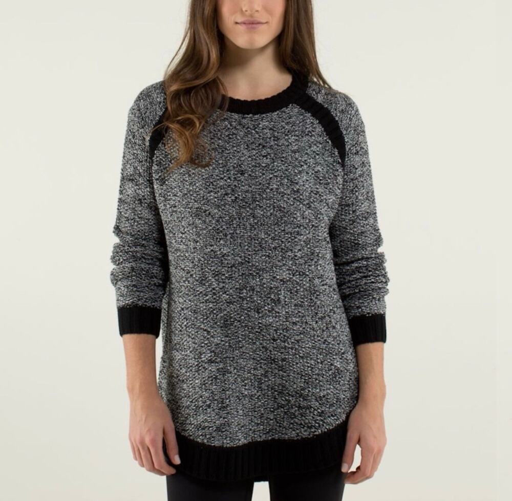 Lululemon Passage Sweater Sz Medium Black Angel Wing Merino Wool Blend